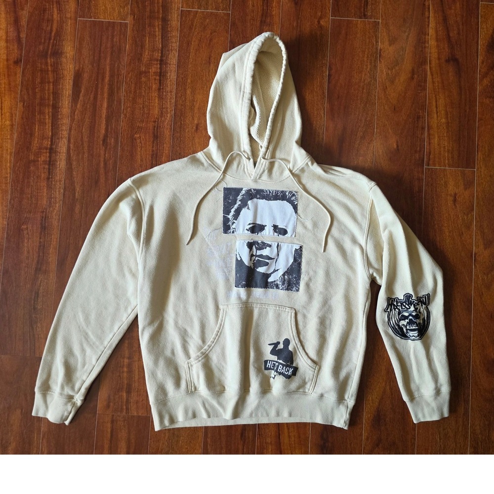 Halloween II Michael Myers Graphic Hoodie Cream Deconstructed Horror Mens M